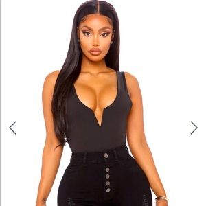 Fashion Nova V neck black bodysuit